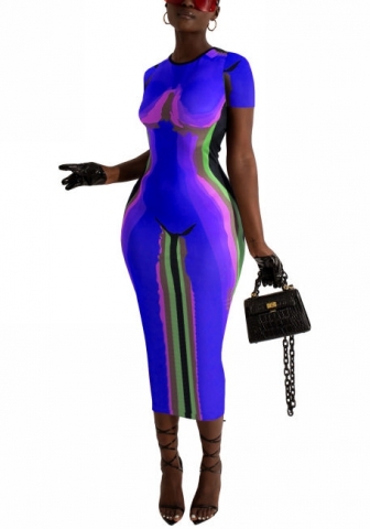 2022 Styles Women Fashion INS Styles Print Short Sleeve Maxi Dress