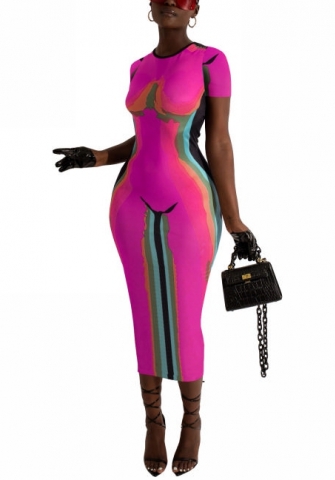 2022 Styles Women Fashion INS Styles Print Short Sleeve Maxi Dress