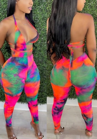 (Real Image)2022 Styles Women Fashion INS Styles Print Backless Jumpsuit
