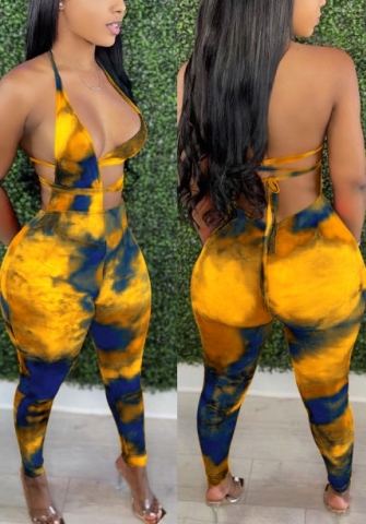 (Real Image)2022 Styles Women Fashion INS Styles Print Backless Jumpsuit