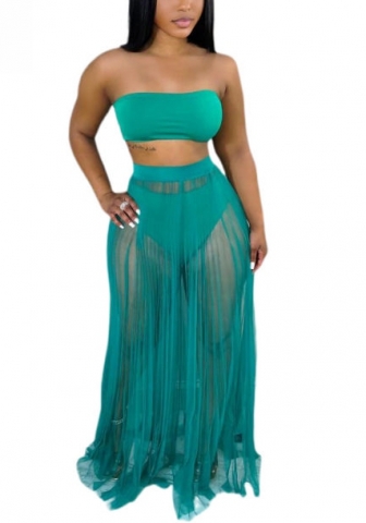 2022 Styles Women Fashion INS Styles Mesh Tube Tops+Maxi Skirts Two Piece Dress