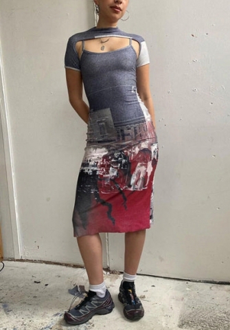 (Real Image)2022 Styles Women Fashion INS Styles Print  Maxi Dress