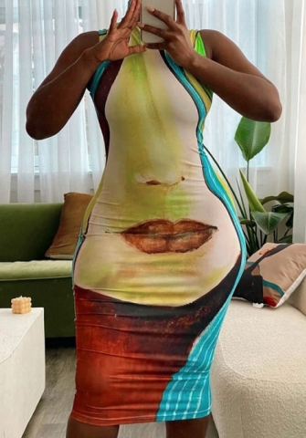 (Real Image)2022 Styles Women Fashion INS Styles Print Midi Dress