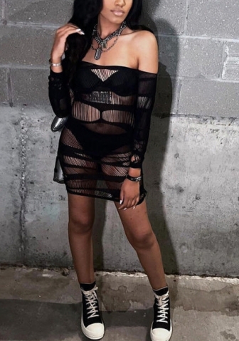 2022 Styles Women Sexy INS Styles Black Lace Off Shoulder Mini Dress