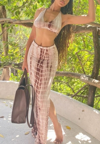 2022 Styles Women Fashion INS Styles Print Snake Two Piece Suit Maxi Dress