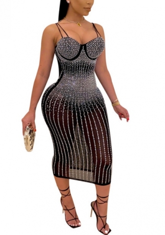 (S-5XL)(Real Image)2022 Styles Women Sexy INS Styles  Strap Sequin Midi Dress