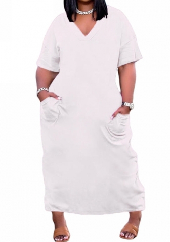 (Plus Size)2022 Styles Women Sexy INS Styles Solid Color Short Sleeve Maxi Dress