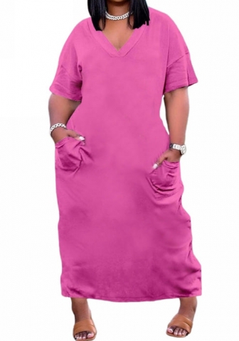 (Plus Size)(Real Image)2022 Styles Women Sexy INS Styles Solid Color Short Sleeve Maxi Dress