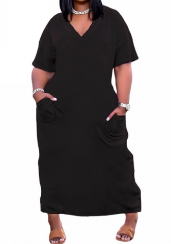 (Plus Size)2022 Styles Women Sexy INS Styles Solid Color Short Sleeve Maxi Dress