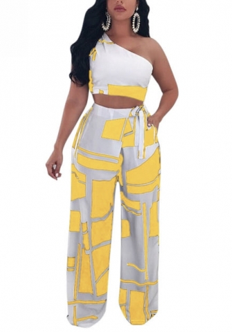 (Real Image)2022 Styles Women Sexy INS Styles Single Shoulder Print Two Piece Suit