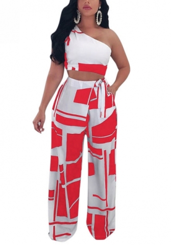 (Real Image)2022 Styles Women Sexy INS Styles Single Shoulder Print Two Piece Suit