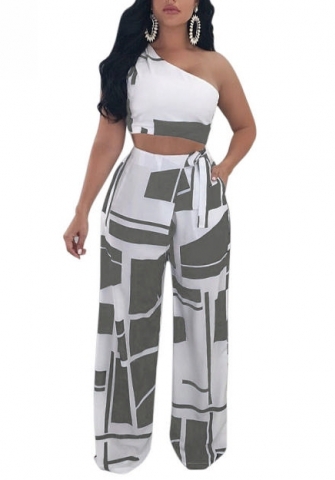 (Real Image)2022 Styles Women Sexy INS Styles Single Shoulder Print Two Piece Suit