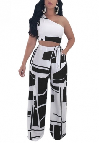 (Real Image)2022 Styles Women Sexy INS Styles Single Shoulder Print Two Piece Suit