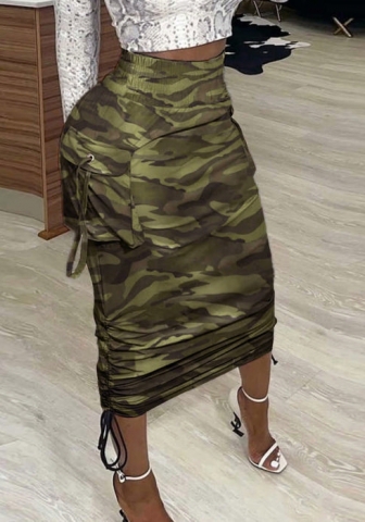 (Real Image)2022 Styles Women Sexy INS Styles Print Camouflage Midi Skirts