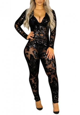 (Real Image)2022 Styles Women Sexy INS Styles Sequin V Neck Jumpsuit
