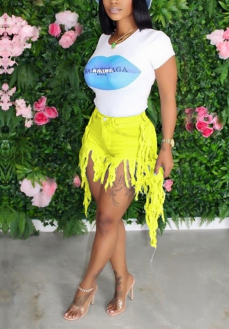 (Only Short Pants)2022 Styles Women Fashion INS Styles Jeans Tassel Short Pants