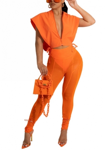 2022 Styles Women Fashion INS Styles Solid Color Mesh Two Piece Suit