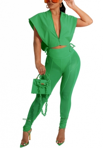 2022 Styles Women Fashion INS Styles Solid Color Mesh Two Piece Suit