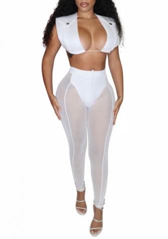 (Real Image)2022 Styles Women Fashion INS Styles Solid Color Mesh Two Piece Suit