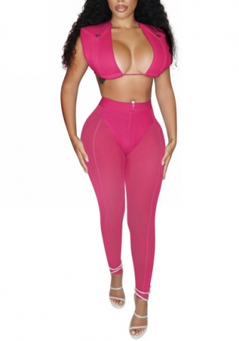 2022 Styles Women Fashion INS Styles Solid Color Mesh Two Piece Suit