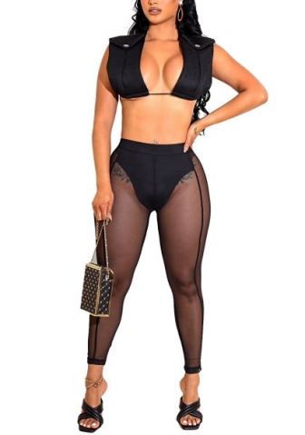 2022 Styles Women Fashion INS Styles Solid Color Mesh Two Piece Suit