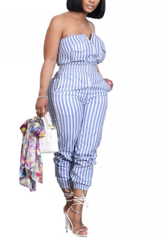 (Real Image)2022 Styles Women Fashion INS Styles Striped Tube Jumpsuit
