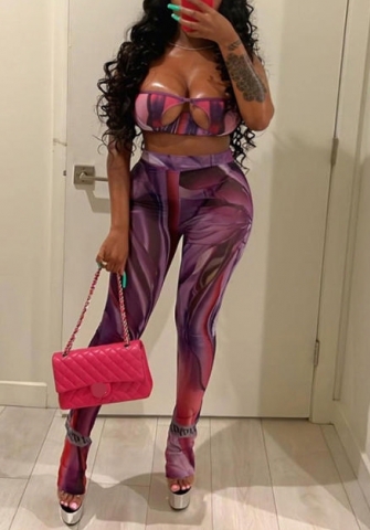 (Real Image)2022 Styles Women Fashion INS Styles Mesh Purple Two Piece Suit