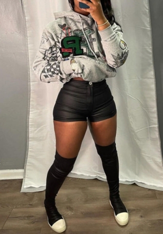 (Only Short Pants)(Real Image)2022 Styles Women Fashion INS Styles Black PU Short Pants