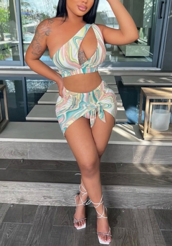 (Real Image)2022 Styles Women Fashion INS Styles Print Two Piece Suit Dress