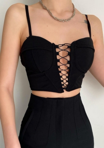 (Real Image)2022 Styles Women Fashion INS Styles Front Lace Up Strap Tank Tops