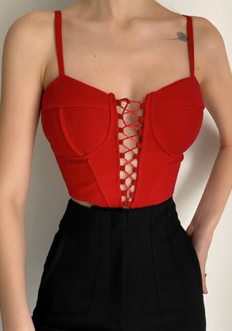 2022 Styles Women Fashion INS Styles Front Lace Up Strap Tank Tops