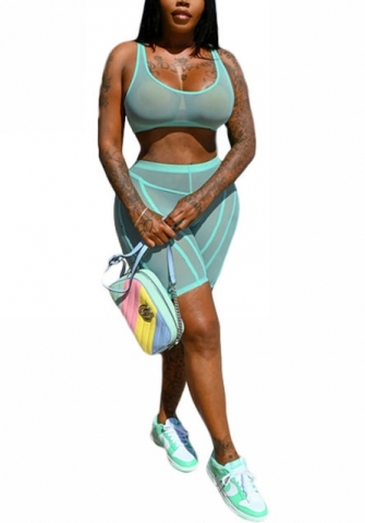 (Real Image)2022 Styles Women Fashion INS Styles Solid Color Mesh Short Two Piece Suit