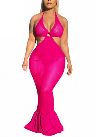 2022 Styles Women Fashion INS Styles Solid Color Mesh Maxi Dress