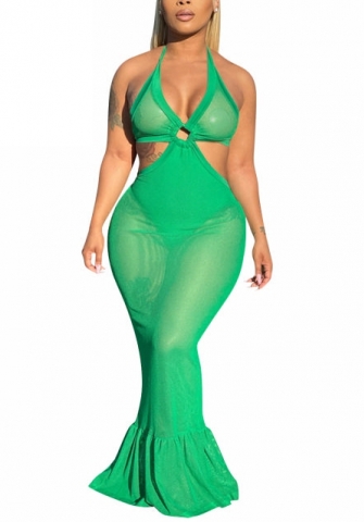 2022 Styles Women Fashion INS Styles Solid Color Mesh Maxi Dress