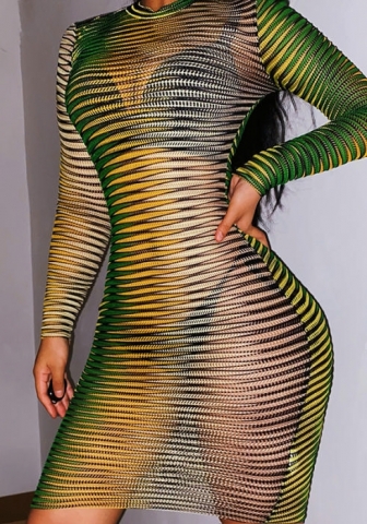 (Real Image)2022 Styles Women Fashion INS Styles Colorful Long Sleeve Mini Dress