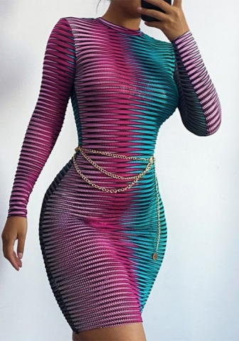 (Not Tie)(Real Image)2022 Styles Women Fashion INS Styles Colorful Long Sleeve Mini Dress