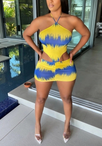 (Real Image)2022 Styles Women Fashion INS Styles Contrast Color Halter Mini Dress