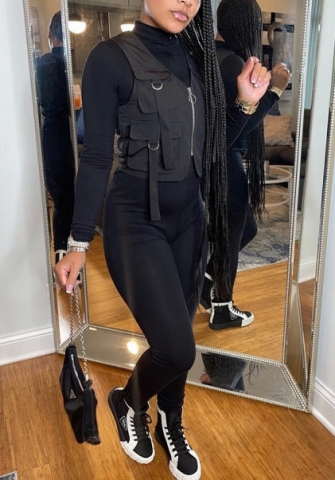 (Real Image)2022 Styles Women Fashion INS Styles Black Front Zipper Vest