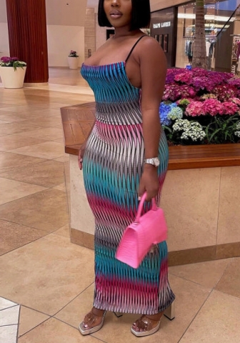 (Real Image)2022 Styles Women Fashion INS Styles Contrast Color Strap Maxi Dress