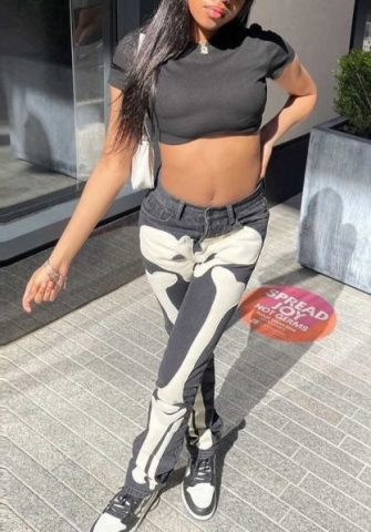 2022 Styles Women Fashion INS Styles Print Skeleton Lont Pants