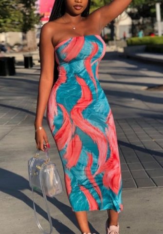 (Real Image)2022 Styles Women Fashion INS Styles Tube Print Maxi Dress