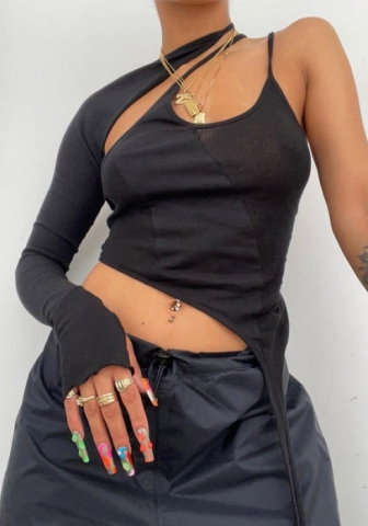(Real Image)2022 Styles Women Fashion INS Styles Irregular Long Sleeve Tee