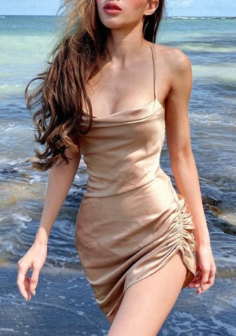 (Real Image)2022 Styles Women Fashion INS Styles Silk Summer Mini Dress