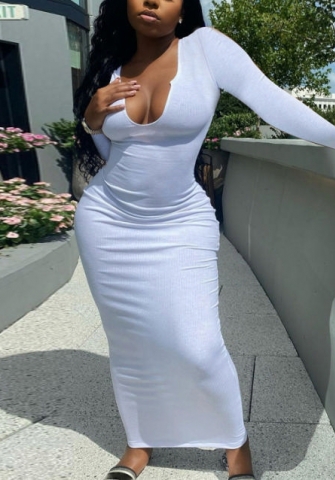 (Real Image)2022 Styles Women Fashion INS Styles Rib Long Sleeve Maxi Dress