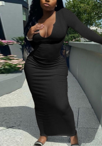 (Real Image)2022 Styles Women Fashion INS Styles Rib Long Sleeve Maxi Dress