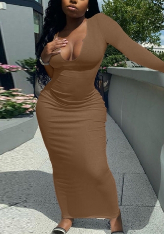 (Real Image)2022 Styles Women Fashion INS Styles Rib Long Sleeve Maxi Dress