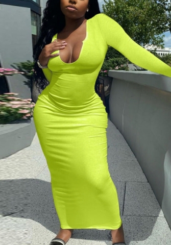 (Real Image)2022 Styles Women Fashion INS Styles Rib Long Sleeve Maxi Dress