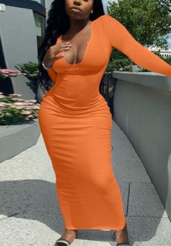 (Real Image)2022 Styles Women Fashion INS Styles Rib Long Sleeve Maxi Dress