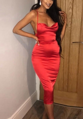 (Real Image)2022 Styles Women Fashion INS Styles Silk Strap Summer Midi Dress