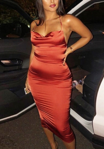 (Real Image)2022 Styles Women Fashion INS Styles Silk Strap Summer Midi Dress